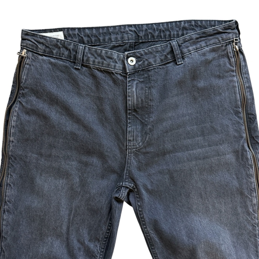 ZARA Washed Black Side Zip Jeans Raw Hem Streetwear Y2K Grunge Pants Sz 36x33